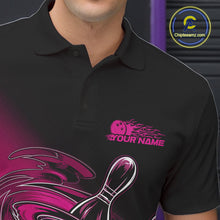 Load image into Gallery viewer, Custom Black And Pink Flame Bowling Polo Shirts For Men, Team Bowling League Shirt IPHW9777