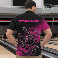 Load image into Gallery viewer, Custom Black And Pink Flame Bowling Quarter-Zip Shirts For Men, Team Bowling League Shirt IPHW9777