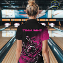 Load image into Gallery viewer, Custom Black And Pink Flame Bowling Women Quarter-Zip Shirts, Team Bowling League Shirt IPHW9777