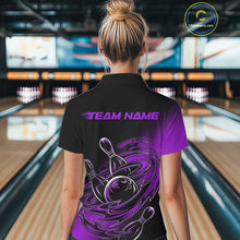Load image into Gallery viewer, Custom Black And Purple Flame Bowling Polo Shirts For Women, Team Bowling League Shirt IPHW9778