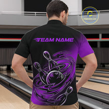 Load image into Gallery viewer, Custom Black And Purple Flame Bowling Quarter-Zip Shirts For Men, Team Bowling League Shirt IPHW9778