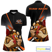 Load image into Gallery viewer, Custom Funny Orange Turkey Bowling Women Quarter-Zip Shirts, Thanksgiving Bowling Shirt IPHW9783