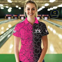 Load image into Gallery viewer, Custom Black And Pink Splatter Bowling Ball Pattern Bowling Team Polo Shirts For Women IPHW9789