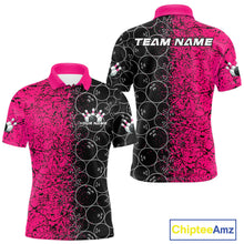 Load image into Gallery viewer, Custom Black And Pink Splatter Bowling Ball Pattern Bowling Team Polo Shirts For Men IPHW9789