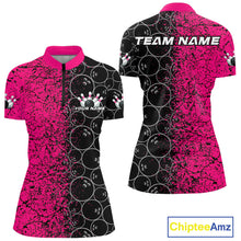Load image into Gallery viewer, Custom Black And Pink Splatter Bowling Ball Pattern Bowling Team Women Quarter-Zip Shirts IPHW9789