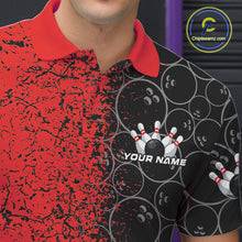 Load image into Gallery viewer, Custom Black And Red Splatter Bowling Ball Pattern Bowling Team Polo Shirts For Men IPHW9790
