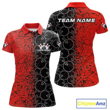 Load image into Gallery viewer, Custom Black And Red Splatter Bowling Ball Pattern Bowling Team Polo Shirts For Women IPHW9790