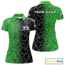Load image into Gallery viewer, Custom Black And Green Splatter Bowling Ball Pattern Bowling Team Polo Shirts For Women IPHW9792