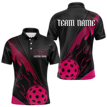 Load image into Gallery viewer, Black And Pink Custom Flame Pickleball Polo Shirts For Men, Unisex Pickleball Team Shirts IPHW7760