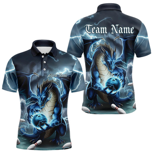 Blue Thunder Lightning Custom Dragon Bowling Polo Shirts For Men, Bowling Team Uniform IPHW8253