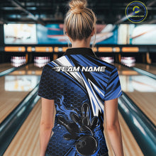 Load image into Gallery viewer, Custom Blue Flame Bowling Jerseys For Women, Hexagon Bowling Team Tournament Shirt IPHW10557