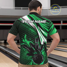 Load image into Gallery viewer, Custom Green Flame Bowling Jerseys For Men, Hexagon Bowling Team Tournament Shirt IPHW10558