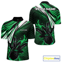 Load image into Gallery viewer, Custom Green Flame Bowling Jerseys For Men, Hexagon Bowling Team Tournament Shirt IPHW10558