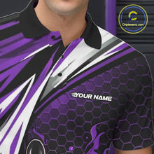 Load image into Gallery viewer, Custom Purple Flame Bowling Jerseys For Men, Hexagon Bowling Team Tournament Shirt IPHW10559