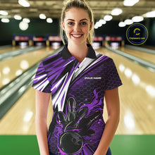 Load image into Gallery viewer, Custom Purple Flame Bowling Jerseys For Women, Hexagon Bowling Team Tournament Shirt IPHW10559