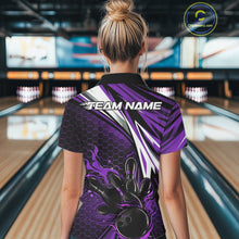 Load image into Gallery viewer, Custom Purple Flame Bowling Jerseys For Women, Hexagon Bowling Team Tournament Shirt IPHW10559