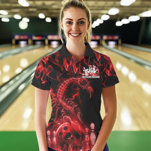 Load image into Gallery viewer, Custom Black Red Flame Scorpio Zodiac Bowling Women Polo Shirts, Scorpion Bowler Outfit IPHW8973
