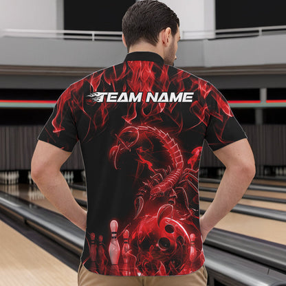 Custom Black And Red Flame Scorpio Zodiac Bowling Men Quarter-Zip Shirts, Scorpion Bowler Outfit IPHW8973
