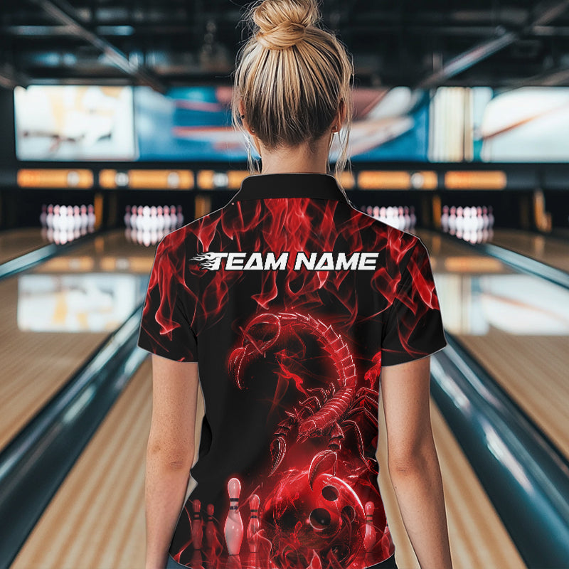 Custom Black Red Flame Scorpion Zodiac Bowling Women Quarter-Zip Shirt Bowler Outfit IPHW8973