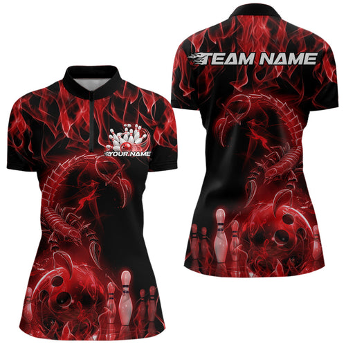 Custom Black Red Flame Scorpion Zodiac Bowling Women Quarter-Zip Shirt Bowler Outfit IPHW8973