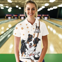 Load image into Gallery viewer, Custom Funny Border Collie Dog Bowling Women Polo Shirts, Dog Paw Print Bowler Outfit IPHW8974