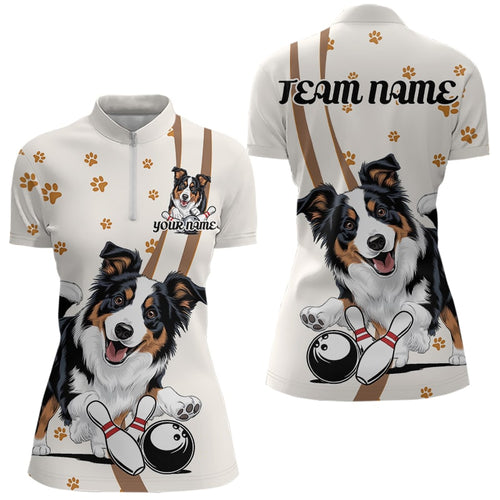 Custom Funny Border Collie Dog Bowling Women Quarter-Zip Shirt, Dog Paw Bowler Outfit IPHW8974