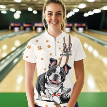 Load image into Gallery viewer, Custom Funny French Bulldog Bowling Women Quarter-Zip Shirts, Dog Paw Print Bowler Outfit IPHW8975