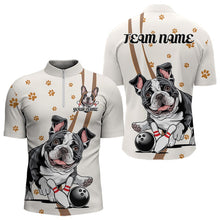 Load image into Gallery viewer, Custom Funny French Bulldog Bowling Men Quarter-Zip Shirts, Dog Paw Print Bowler Outfit IPHW8975