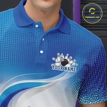 Load image into Gallery viewer, Custom Bowling Tournament Polo Shirts For Men, Bowling League Team Shirt | Blue IPHW11371