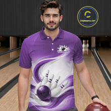 Load image into Gallery viewer, Custom Bowling Tournament Polo Shirts For Men, Bowling League Team Shirt | Purple IPHW11373