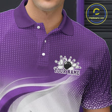 Load image into Gallery viewer, Custom Bowling Tournament Polo Shirts For Men, Bowling League Team Shirt | Purple IPHW11373
