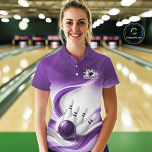 Load image into Gallery viewer, Custom Bowling Tournament Polo Shirts For Women, Bowling League Team Shirt | Purple IPHW11373
