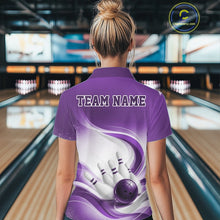 Load image into Gallery viewer, Custom Bowling Tournament Polo Shirts For Women, Bowling League Team Shirt | Purple IPHW11373