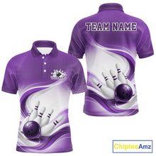 Load image into Gallery viewer, Custom Bowling Tournament Polo Shirts For Men, Bowling League Team Shirt | Purple IPHW11373