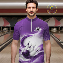 Load image into Gallery viewer, Custom Bowling Tournament Quarter-Zip Shirts For Men, Bowling League Team Shirt | Purple IPHW11373
