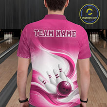 Load image into Gallery viewer, Custom Bowling Tournament Polo Shirts For Men, Bowling League Team Shirt | Pink IPHW11374