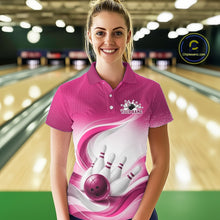 Load image into Gallery viewer, Custom Bowling Tournament Polo Shirts For Women, Bowling League Team Shirt | Pink IPHW11374