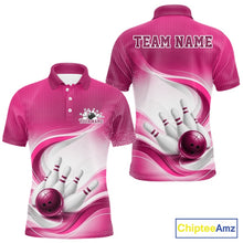 Load image into Gallery viewer, Custom Bowling Tournament Polo Shirts For Men, Bowling League Team Shirt | Pink IPHW11374