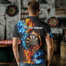 Load image into Gallery viewer, Custom Blue And Orange Flame Dart Polo Shirts For Men, Fire Dart Jerseys Dart Team Shirt IPHW8492