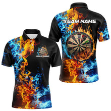 Load image into Gallery viewer, Custom Blue And Orange Flame Dart Polo Shirts For Men, Fire Dart Jerseys Dart Team Shirt IPHW8492