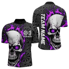 Load image into Gallery viewer, Black And Purple Flame Skull Custom Dart Quarter-Zip Shirts For Men, Fire Dart Team Jerseys IPHW8497