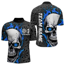 Load image into Gallery viewer, Black And Blue Flame Skull Custom Dart Quarter-Zip Shirts For Men, Fire Dart Team Jerseys IPHW8498