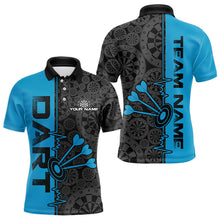 Load image into Gallery viewer, Custom Black And Blue Dart Jerseys, Dartboad Pattern Grunge Dart Team Polo Shirts For Men IPHW8512