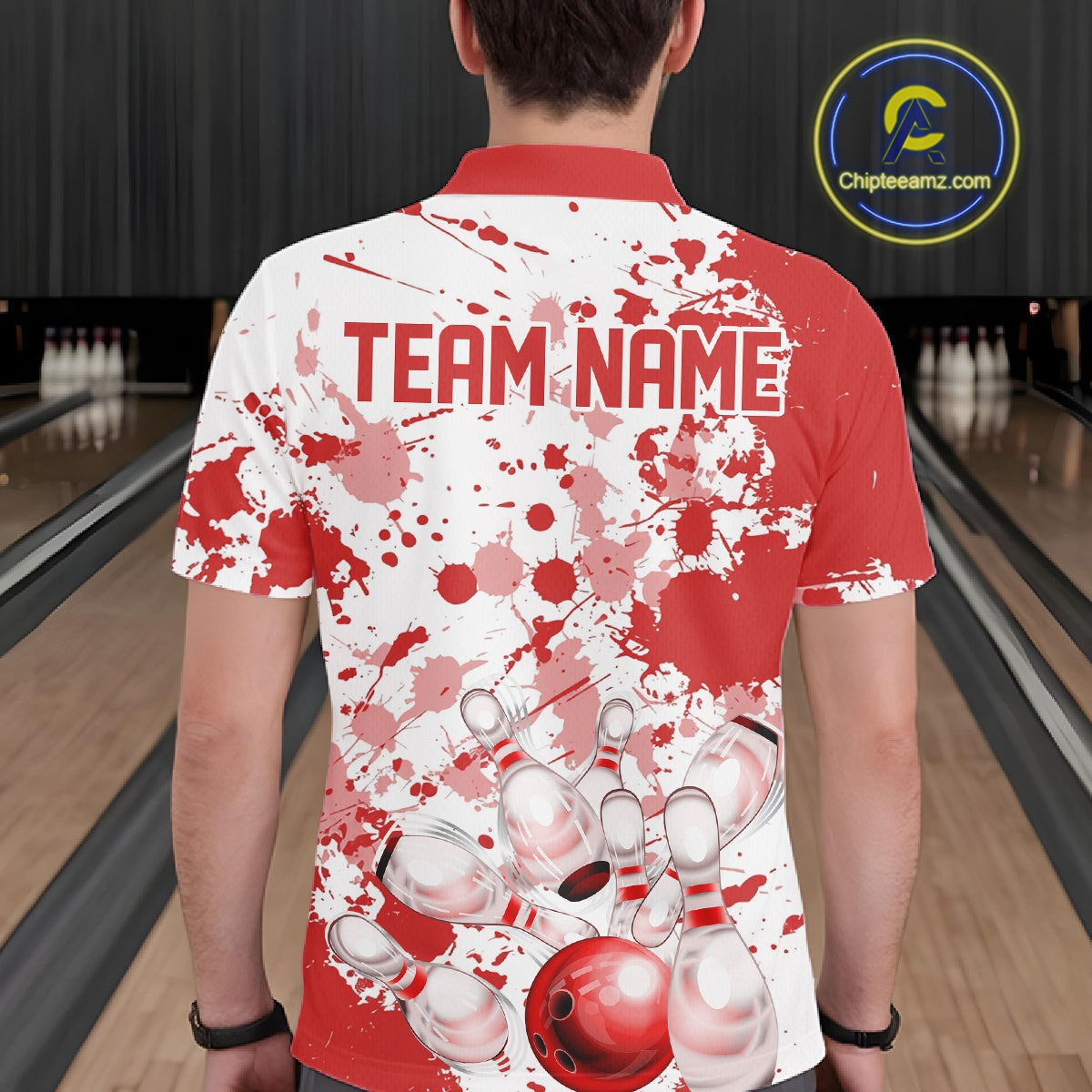 Custom Red Splatter Bowling Team League Shirts For Men, Bowling Jerseys Bowler Outfit IPHW10593