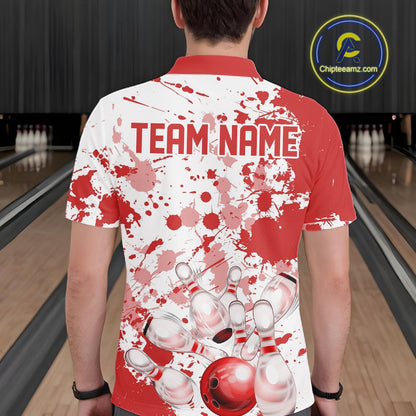 Custom Red Splatter Bowling Team League Shirts For Men, Bowling Jerseys Bowler Outfit IPHW10593