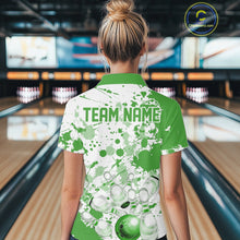 Load image into Gallery viewer, Custom Green Splatter Bowling Team League Shirts For Women, Bowling Jerseys Bowler Outfit IPHW10594