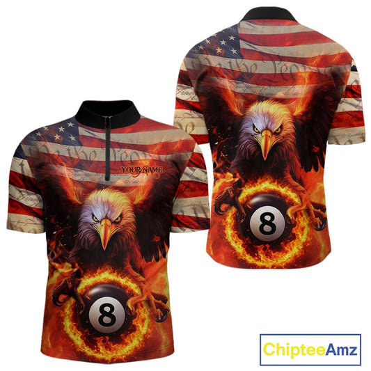 Custom Patriotic Eagle We The People Flame Billiard Shirt For Men, US Flag 8-Ball Shirt IPHW10601