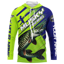 Load image into Gallery viewer, Musky Custom Long Sleeve Tournament Fishing Shirts, Muskie Fishing Jerseys | Green And Blue IPHW6211