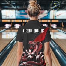 Load image into Gallery viewer, Custom Black And Red Cobra Snake Bowling Team Jerseys, Women Bowling Quarter-Zip Shirts IPHW11085