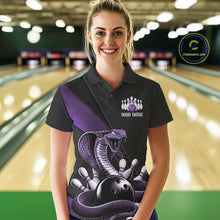 Load image into Gallery viewer, Custom Black And Purple Cobra Snake Bowling Team Jerseys, Women Bowling Polo Shirts IPHW11087